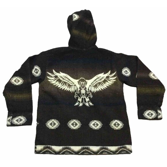 Vintage Tejidos Brown Aztec Southwest Hoodie Tribal Ecuador Zip Sweater Jacket M - Picture 2 of 12